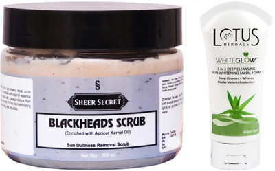 

Sheer Secret Blackheads Scrub 300ml and WhiteGlow 3 In 1 Deep Cleansing Skin Whitening Facial Foam 100ml(Set of 2)