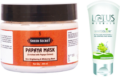 

Sheer Secret Papaya Mask 300ml and WhiteGlow Active Skin Whitening + Oil Control Face Wash 100ml(Set of 2)