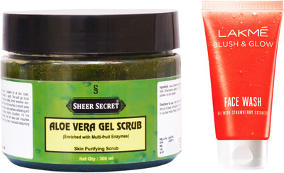 

Sheer Secret Aloe Vera Scrub 300ml and Blush & Glow Strawberry Gel Face Wash 100ml(Set of 2)