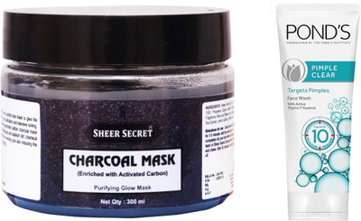 

Sheer Secret Charcoal Mask 300ml and Pond's Pimple Clear Face Wash 100ml(Set of 2)