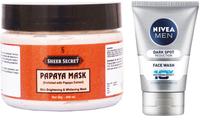 

Sheer Secret Papaya Mask 300ml and Nivea Men Dark Spot Reduction Face Wash 100ml(Set of 2)