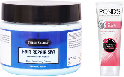 

Sheer Secret Hair Repair Spa 300ml and Pond's White Beauty Face Wash 100ml(Set of 2)