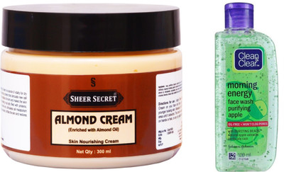 

Sheer Secret Almond Cream 300ml and Morning Energy Apple Face Wash 100ml(Set of 2)