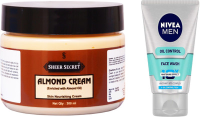

Sheer Secret Almond Cream 300ml and Nivea Men Oil Control Face Wash 100ml(Set of 2)