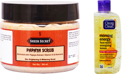 

Sheer Secret Papaya Scrub 300ml 300ml and Clean & Clear Morning Energy Lemon Face Wash 100ml(Set of 2)