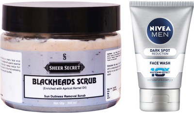 

Sheer Secret Blackheads Scrub 300ml and Nivea Men Dark Spot Reduction Face Wash 100ml(Set of 2)