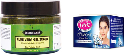 

Sheer Secret Aloe Vera Scrub 300ml and Fem Diamond Bleach 30g(Set of 2)
