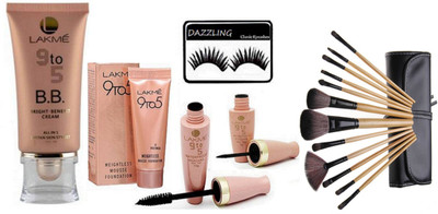 

dazzling Eyelashes, 9to5 BB Bright Benefit Cream, Weightless Mousse Foundation 6 g, Waterproof Eyeliner & Mascara With Bobbi Brown Makeup Brush Set of 12(Set of 17)