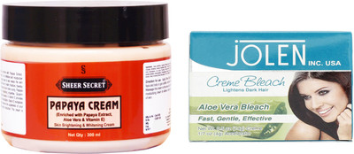 Sheer Secret Papaya Cream 300ml and Jolen Aloe Vera Bleach 35g(Set of 2)