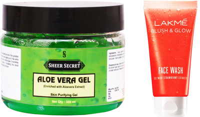 

Sheer Secret Aloe Vera Gel 300ml and Lakme Blush & Glow Strawberry Gel Face Wash 100ml(Set of 2)
