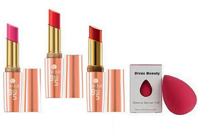 

divas beauty Sponge Puff,Lakme 9 to 5 Lipstick Matte Finish Pack of 3(Set of 4)