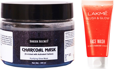 

Sheer Secret Charcoal Mask 300ml and Blush & Glow Strawberry Gel Face Wash 100ml(Set of 2)