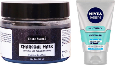 

Sheer Secret Charcoal Mask 300ml and Nivea Men Oil Control Face Wash 100ml(Set of 2)