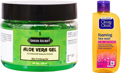 

Sheer Secret Aloe Vera Gel 300ml and Clean & Clear Foaming Face Wash 100ml(Set of 2)