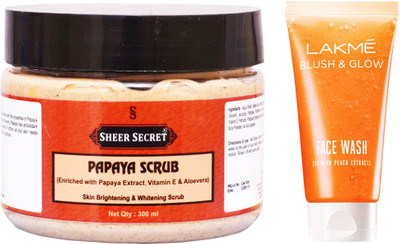 

Sheer Secret Papaya Scrub 300ml 300ml and Blush & Glow Peach Gel Face Wash 100ml(Set of 2)