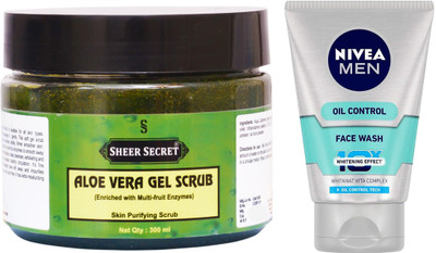 

Sheer Secret Aloe Vera Scrub 300ml and Nivea Men Oil Control Face Wash 100ml(Set of 2)
