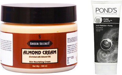 

Sheer Secret Almond Cream 300ml and Pond's Pure White Face Wash 100ml(Set of 2)