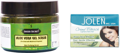 

Sheer Secret Aloe Vera Scrub 300ml and Jolen Aloe Vera Bleach 35g(Set of 2)