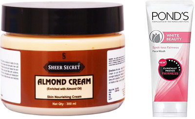 

Sheer Secret Almond Cream 300ml and Pond's White Beauty Face Wash 100ml(Set of 2)