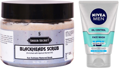 

Sheer Secret Blackheads Scrub 300ml and Nivea Men Oil Control Face Wash 100ml(Set of 2)