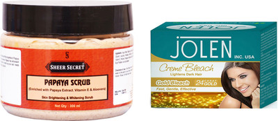 Sheer Secret Papaya Scrub 300ml 300ml and Jolen Gold Bleach 35g(Set of 2)