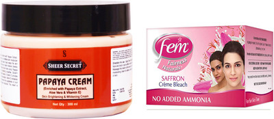 

Sheer Secret Papaya Cream 300ml and Fem Saffron Bleach 64g(Set of 2)