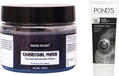 

Sheer Secret Charcoal Mask 300ml and Pond's Pure White Face Wash 100ml(Set of 2)