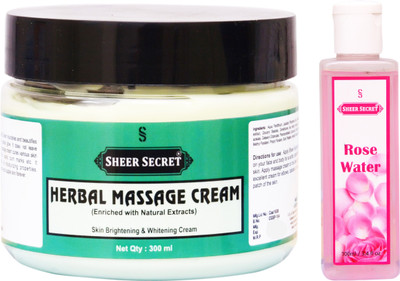 

SHEER SECRET HERBAL MASSAGE CREAM 300ML and ROSE WATER 100ML(Set of 2)