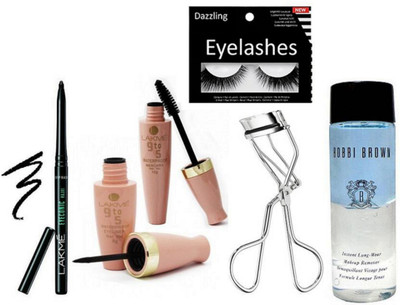 

Dazzling Eyelashes ,Water proof Eyeliner & Mascara , Kajal ,Eyelash curler , bobbi brown instant pro makeup remover (Set of 6)(Set of 6)