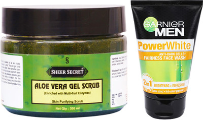 

Sheer Secret Aloe Vera Scrub 300ml and Garnier Men Power White Face Wash 100ml(Set of 2)