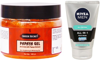 Sheer Secret Papaya Gel 300ml and Nivea Men All In 1 Face Wash 100ml(Set of 2)