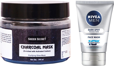 

Sheer Secret Charcoal Mask 300ml and Nivea Men Dark Spot Reduction Face Wash 100ml(Set of 2)