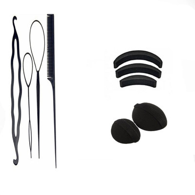 S R Enterprises hair puff maker base, volumizer and diy kit tols [pack of 9pcs](Set of 9)