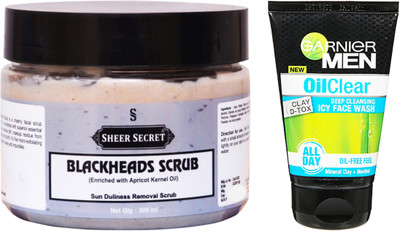 

Sheer Secret Blackheads Scrub 300ml and Garnier Men Oil Clear Face Wash 100ml(Set of 2)