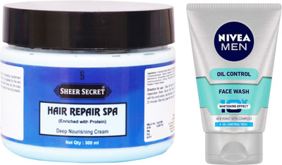 

Sheer Secret Hair Repair Spa 300ml and Nivea Men Oil Control Face Wash 100ml(Set of 2)