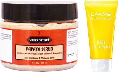 

Sheer Secret Papaya Scrub 300ml 300ml and Blush & Glow Lemon Gel Face Wash 100ml(Set of 2)