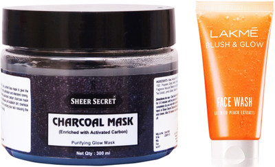 

Sheer Secret Charcoal Mask 300ml and Lakme Blush & Glow Peach Gel Face Wash 100ml(Set of 2)