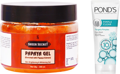 

Sheer Secret Papaya Gel 300ml and Pond's Pimple Clear Face Wash 100ml(Set of 2)