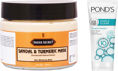 

Sheer Secret Sandal & Turmeric Mask 300ml and Pond's Pimple Clear Face Wash 100ml(Set of 2)