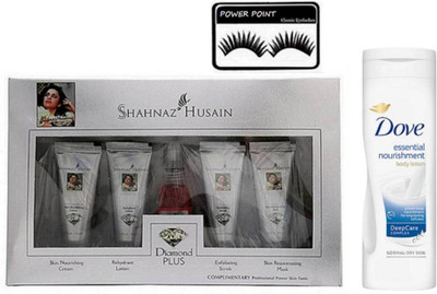 

power point eyelashes, Shahnaz Husain Diamond Plus Facial Kit,Dove essential nourishment body lotion(Set of 3)