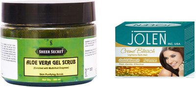 

Sheer Secret Aloe Vera Scrub 300ml and Jolen Gold Bleach 35g(Set of 2)