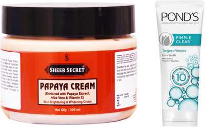

Sheer Secret Papaya Cream 300ml and Pond's Pimple Clear Face Wash 100ml(Set of 2)