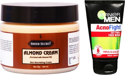 Sheer Secret Almond Cream 300ml and Men Acno Fight Face Wash 100ml(2 Items in the set)