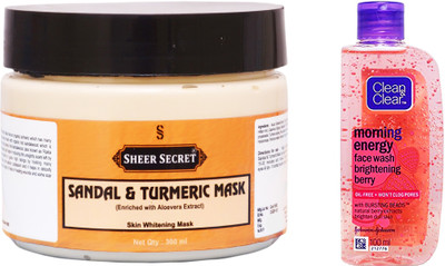 

Sheer Secret Sandal & Turmeric Mask 300ml and Clean & Clear Morning Energy Berry Face Wash 100ml(Set of 2)