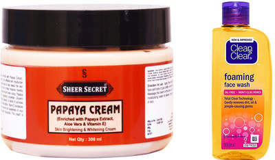

Sheer Secret Papaya Cream 300ml and Clean & Clear Foaming Face Wash 100ml(Set of 2)