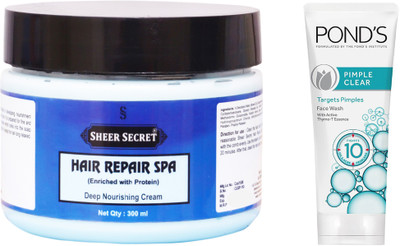

Sheer Secret Hair Repair Spa 300ml and Pond's Pimple Clear Face Wash 100ml(Set of 2)