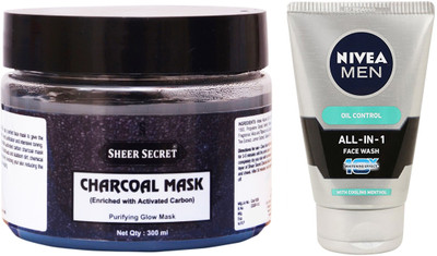 

Sheer Secret Charcoal Mask 300ml and Nivea Men All In 1 Face Wash 100ml(Set of 2)