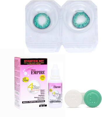 

Choice Empire Turquoise Colored Contact Lens 1 Pair with case and solution (0 Power) Monthly Contact Lens(0, Turquoise, Pack of 3)