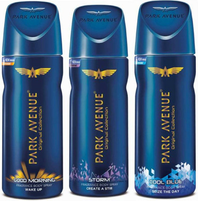 

Park Avenue goodmorning strom coolblue Body Spray - For Men(450 ml, Pack of 3)