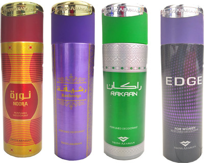 

swiss Arabian Noora,Rasheeqa,Rakaan,Adge 4 pcs combo Body Spray - For Men & Women(200 ml, Pack of 4)